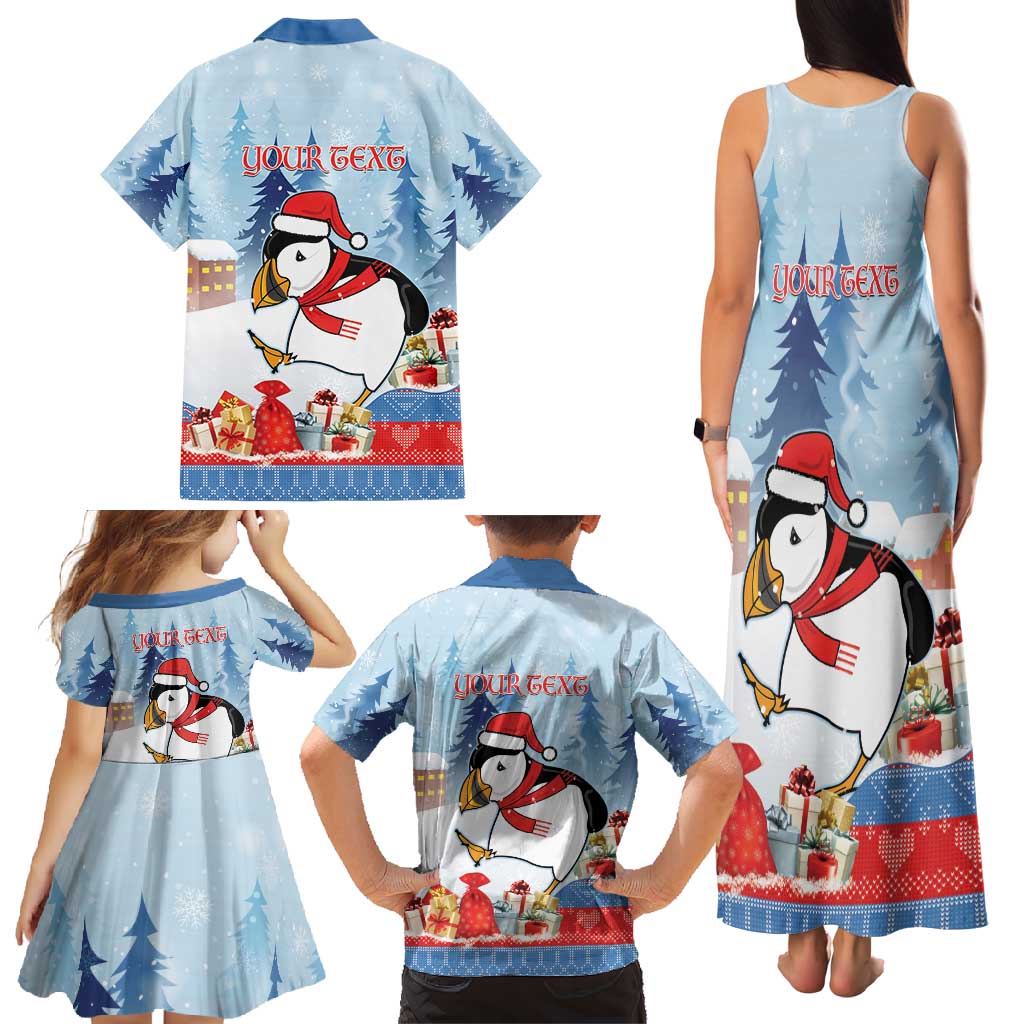 Personalised Puffin Iceland Christmas Family Matching Tank Maxi Dress and Hawaiian Shirt Merry Xmas Winter Vibes - Wonder Print Shop