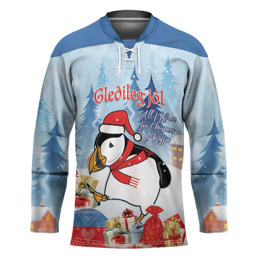 Personalised Puffin Iceland Christmas Hockey Jersey Merry Xmas Winter Vibes - Wonder Print Shop