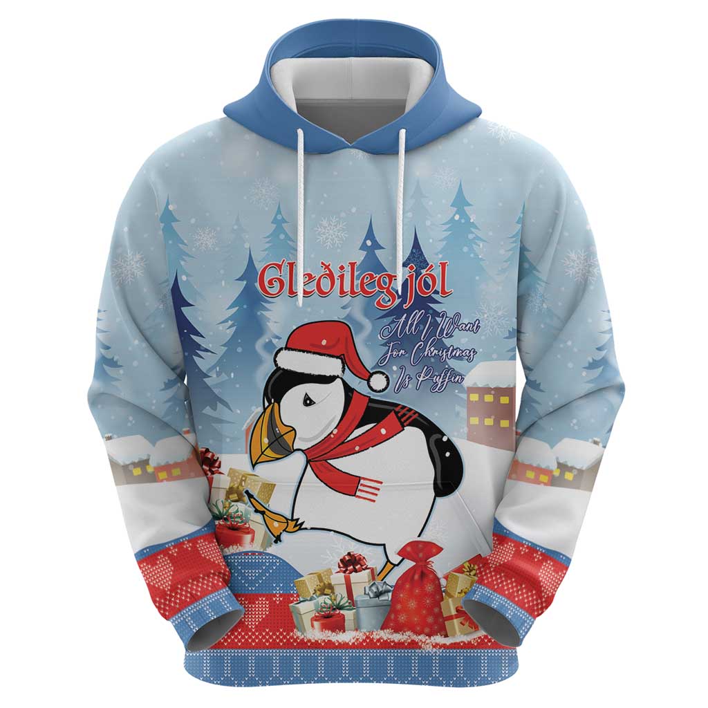 Personalised Puffin Iceland Christmas Hoodie Merry Xmas Winter Vibes - Wonder Print Shop