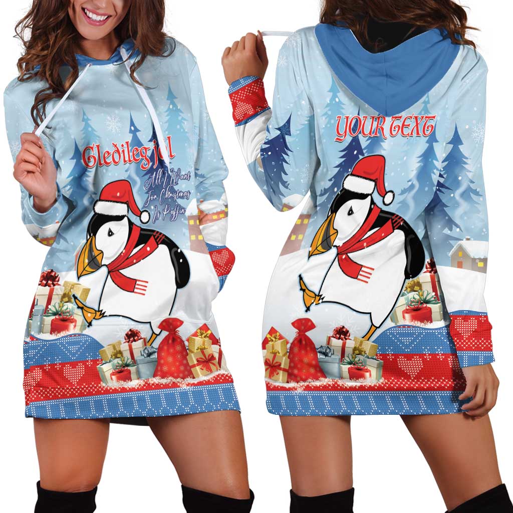Personalised Puffin Iceland Christmas Hoodie Dress Merry Xmas Winter Vibes - Wonder Print Shop