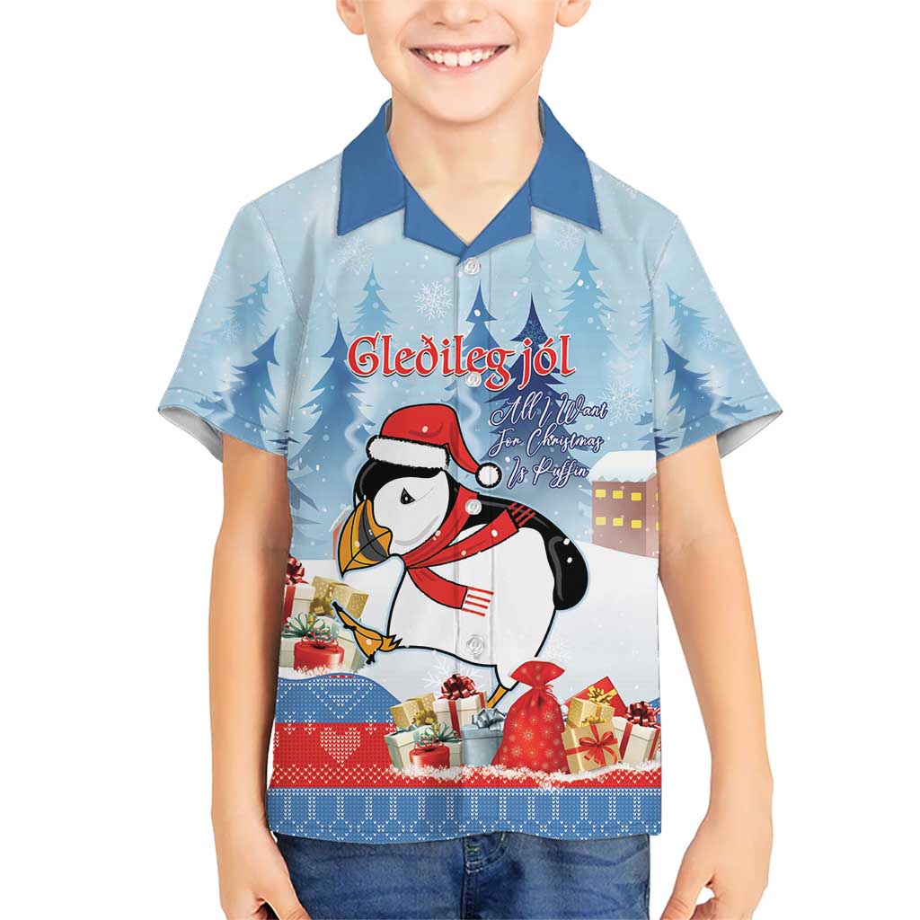 Personalised Puffin Iceland Christmas Kid Hawaiian Shirt Merry Xmas Winter Vibes - Wonder Print Shop