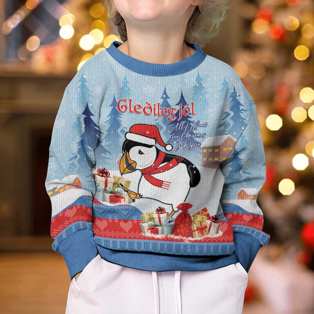 Personalised Puffin Iceland Christmas Kid Ugly Christmas Sweater Merry Xmas Winter Vibes - Wonder Print Shop