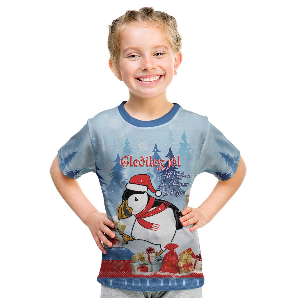 Personalised Puffin Iceland Christmas Kid T Shirt Merry Xmas Winter Vibes - Wonder Print Shop
