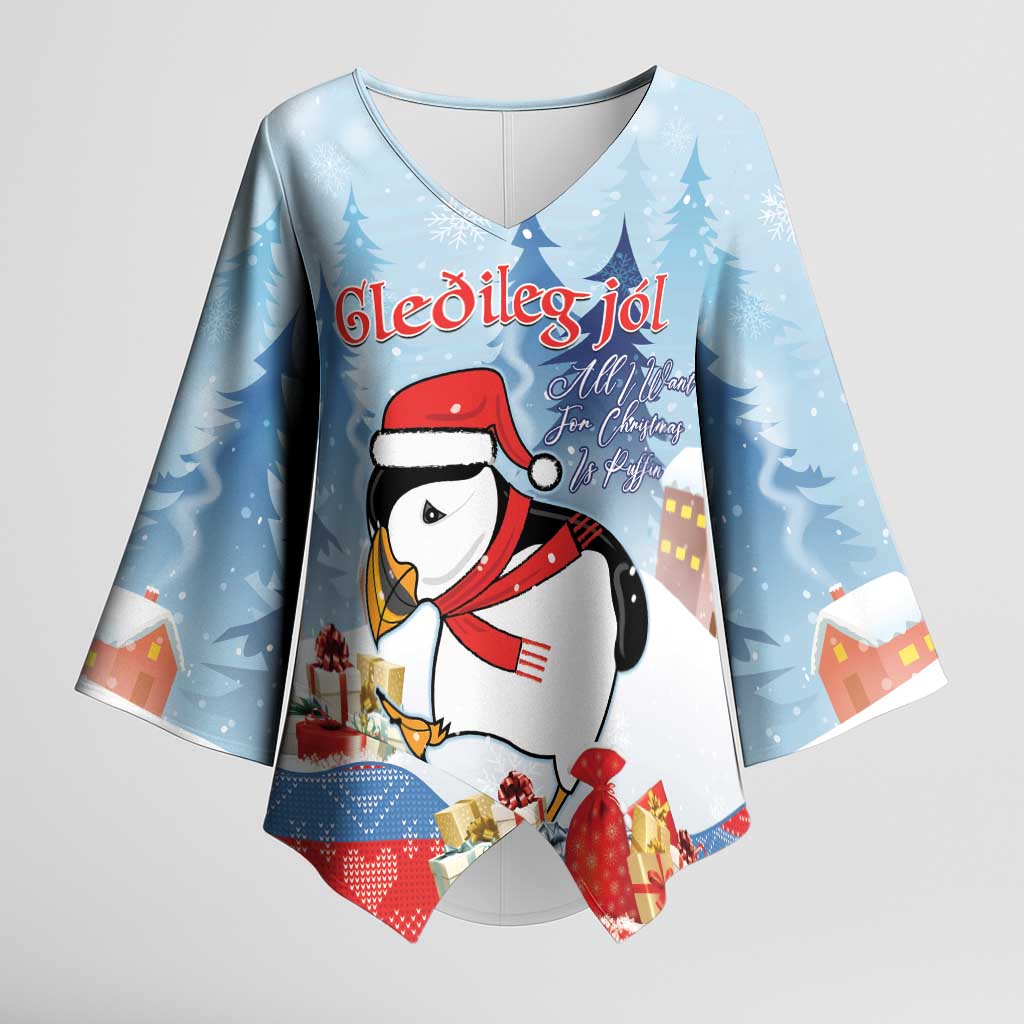 Personalised Puffin Iceland Christmas Kimono Sleeve Blouse Merry Xmas Winter Vibes - Wonder Print Shop