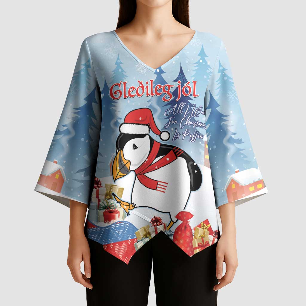 Personalised Puffin Iceland Christmas Kimono Sleeve Blouse Merry Xmas Winter Vibes - Wonder Print Shop