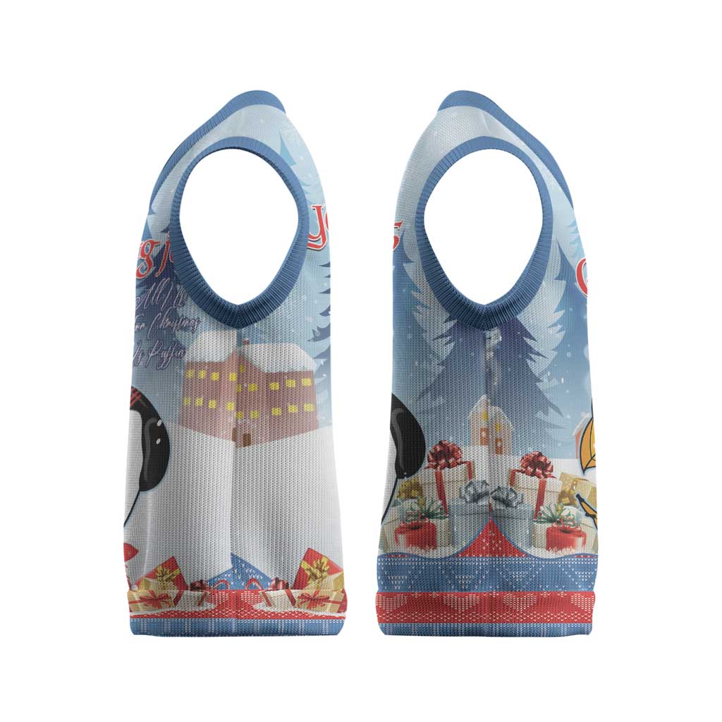 Personalised Puffin Iceland Christmas Knitted V-Neck Vest Merry Xmas Winter Vibes - Wonder Print Shop