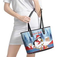 Personalised Puffin Iceland Christmas Leather Tote Bag Merry Xmas Winter Vibes - Wonder Print Shop