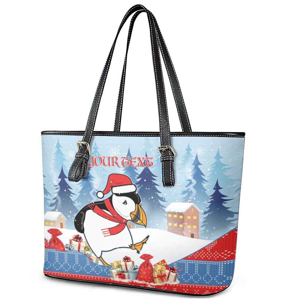 Personalised Puffin Iceland Christmas Leather Tote Bag Merry Xmas Winter Vibes - Wonder Print Shop