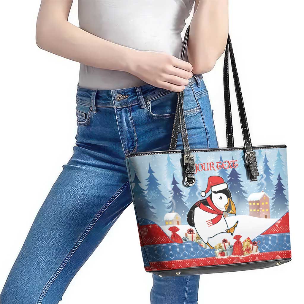 Personalised Puffin Iceland Christmas Leather Tote Bag Merry Xmas Winter Vibes - Wonder Print Shop