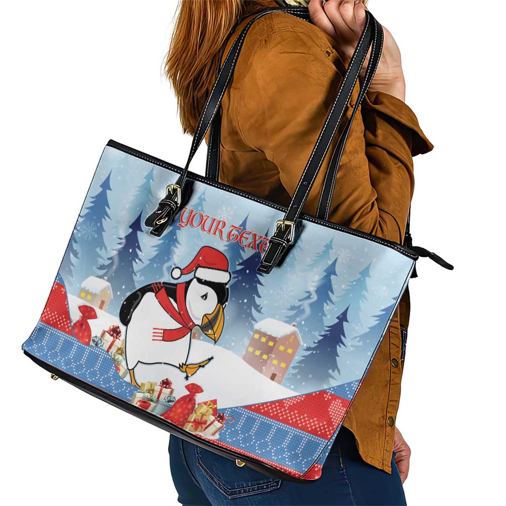 Personalised Puffin Iceland Christmas Leather Tote Bag Merry Xmas Winter Vibes - Wonder Print Shop