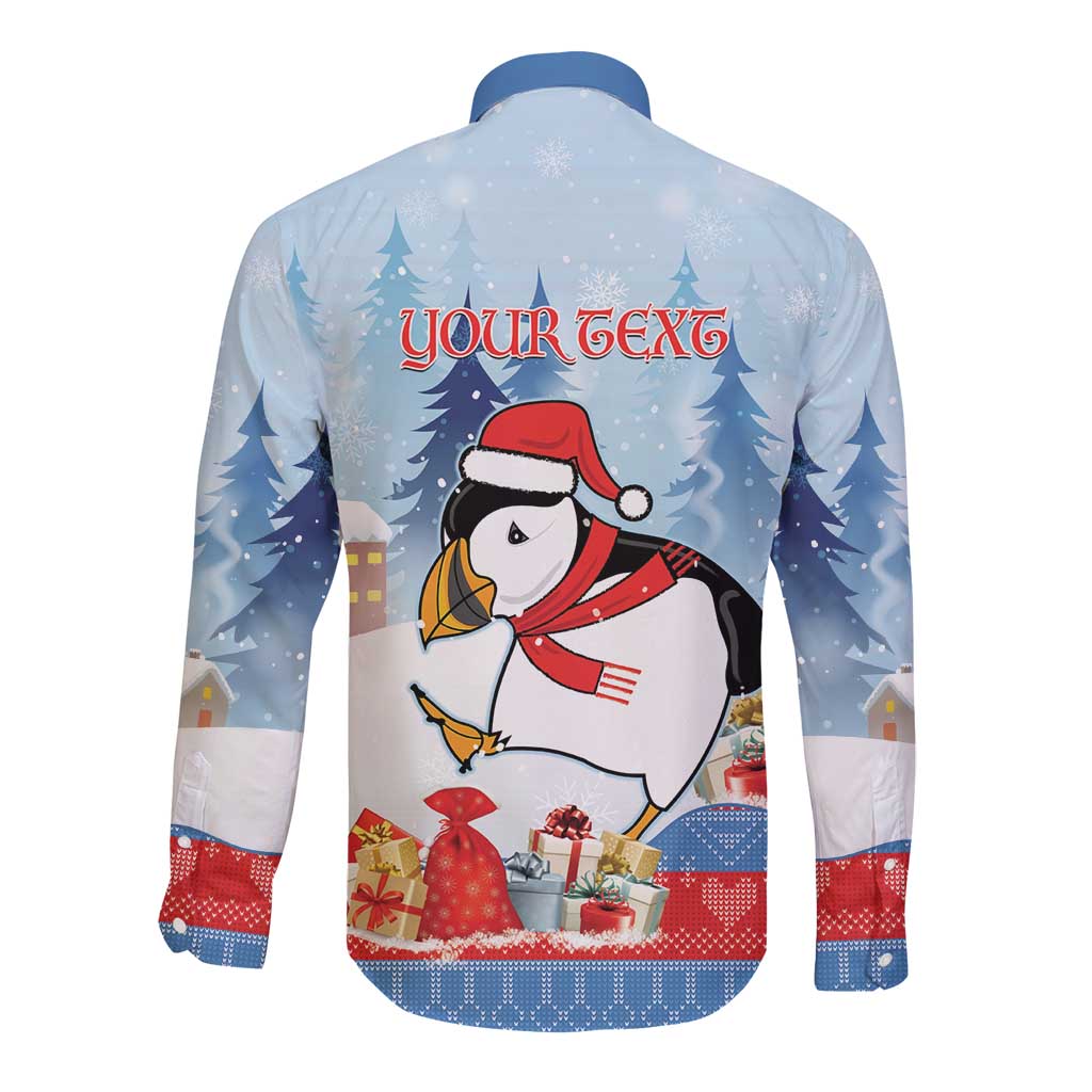 Personalised Puffin Iceland Christmas Long Sleeve Button Shirt Merry Xmas Winter Vibes - Wonder Print Shop