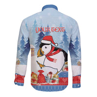 Personalised Puffin Iceland Christmas Long Sleeve Button Shirt Merry Xmas Winter Vibes - Wonder Print Shop