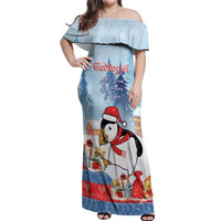 Personalised Puffin Iceland Christmas Off Shoulder Maxi Dress Merry Xmas Winter Vibes - Wonder Print Shop