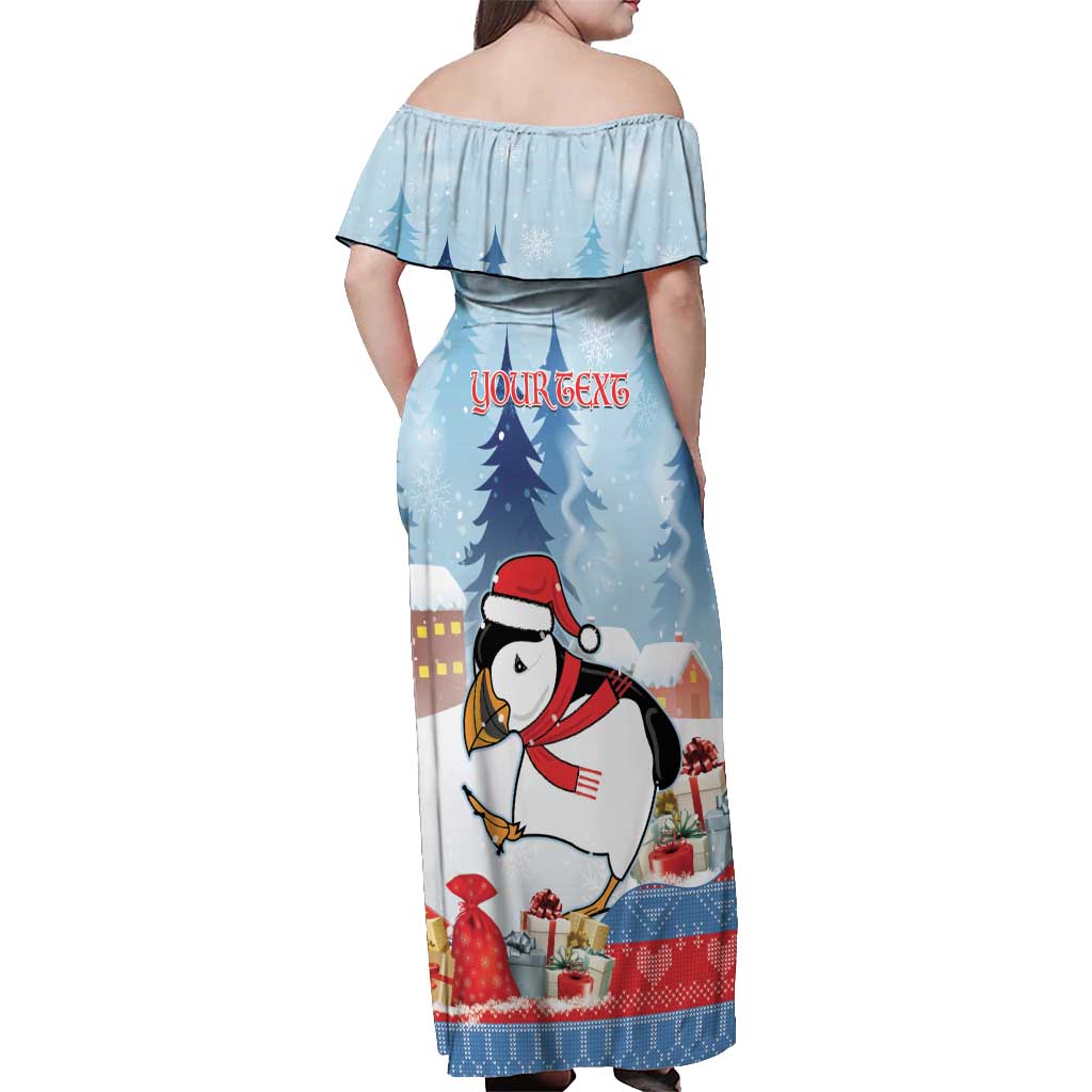 Personalised Puffin Iceland Christmas Off Shoulder Maxi Dress Merry Xmas Winter Vibes - Wonder Print Shop