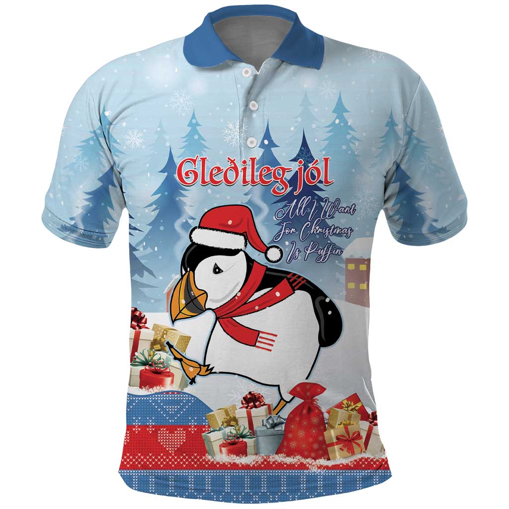 Personalised Puffin Iceland Christmas Polo Shirt Merry Xmas Winter Vibes - Wonder Print Shop