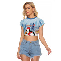 Personalised Puffin Iceland Christmas Raglan Cropped T Shirt Merry Xmas Winter Vibes - Wonder Print Shop