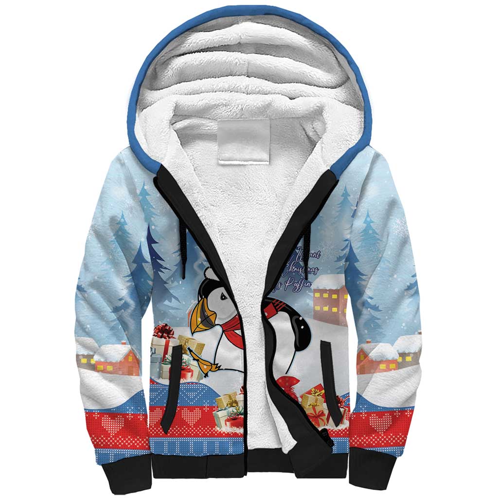 Personalised Puffin Iceland Christmas Sherpa Hoodie Merry Xmas Winter Vibes - Wonder Print Shop