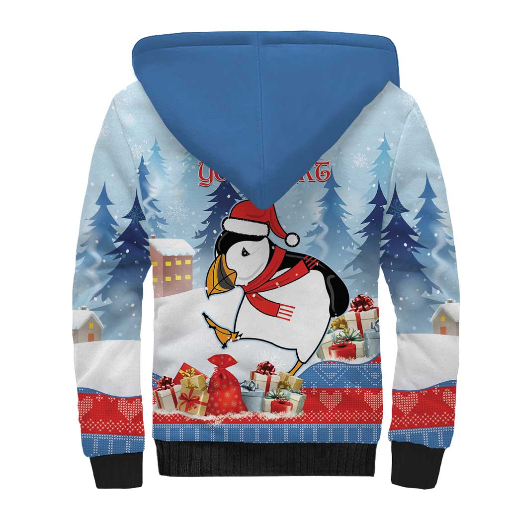 Personalised Puffin Iceland Christmas Sherpa Hoodie Merry Xmas Winter Vibes - Wonder Print Shop