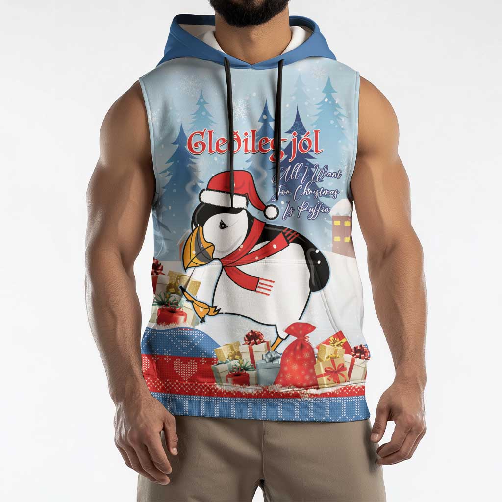 Personalised Puffin Iceland Christmas Sleeveless Hoodie Merry Xmas Winter Vibes - Wonder Print Shop