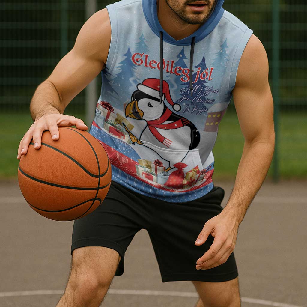 Personalised Puffin Iceland Christmas Sleeveless Hoodie Merry Xmas Winter Vibes - Wonder Print Shop