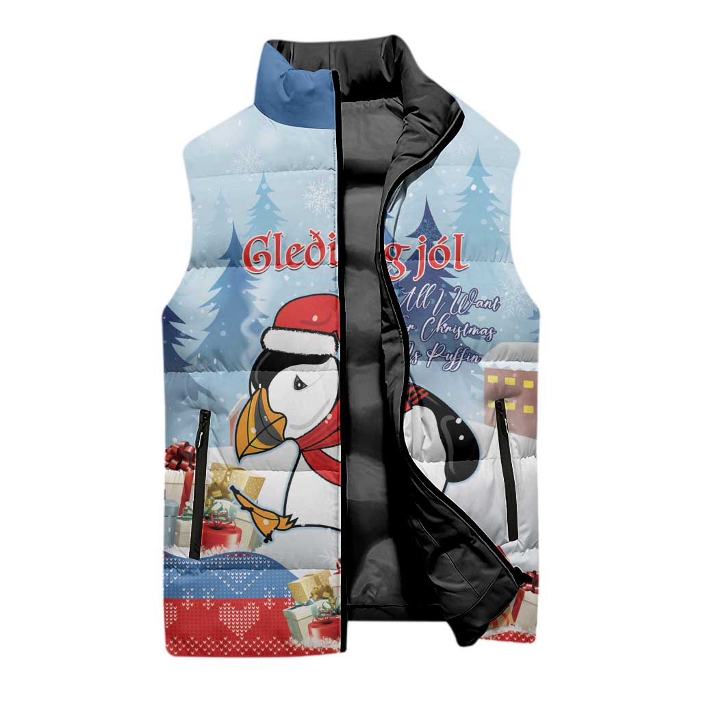 Personalised Puffin Iceland Christmas Sleeveless Puffer Jacket Merry Xmas Winter Vibes - Wonder Print Shop
