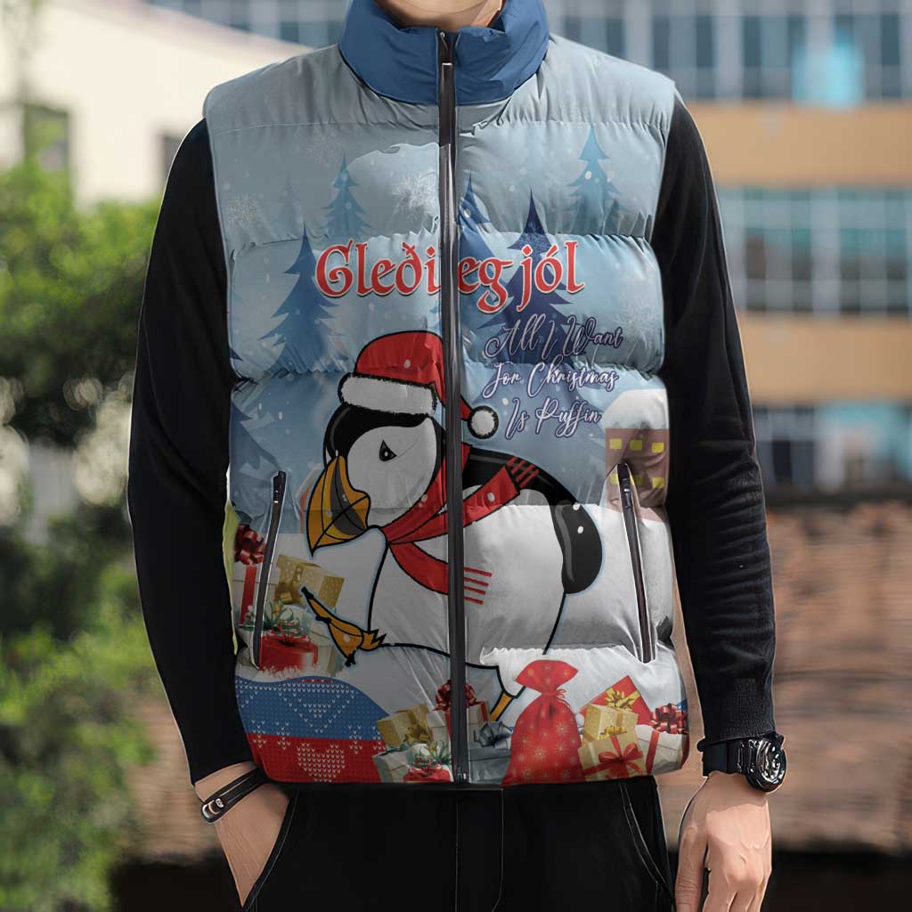 Personalised Puffin Iceland Christmas Sleeveless Puffer Jacket Merry Xmas Winter Vibes - Wonder Print Shop