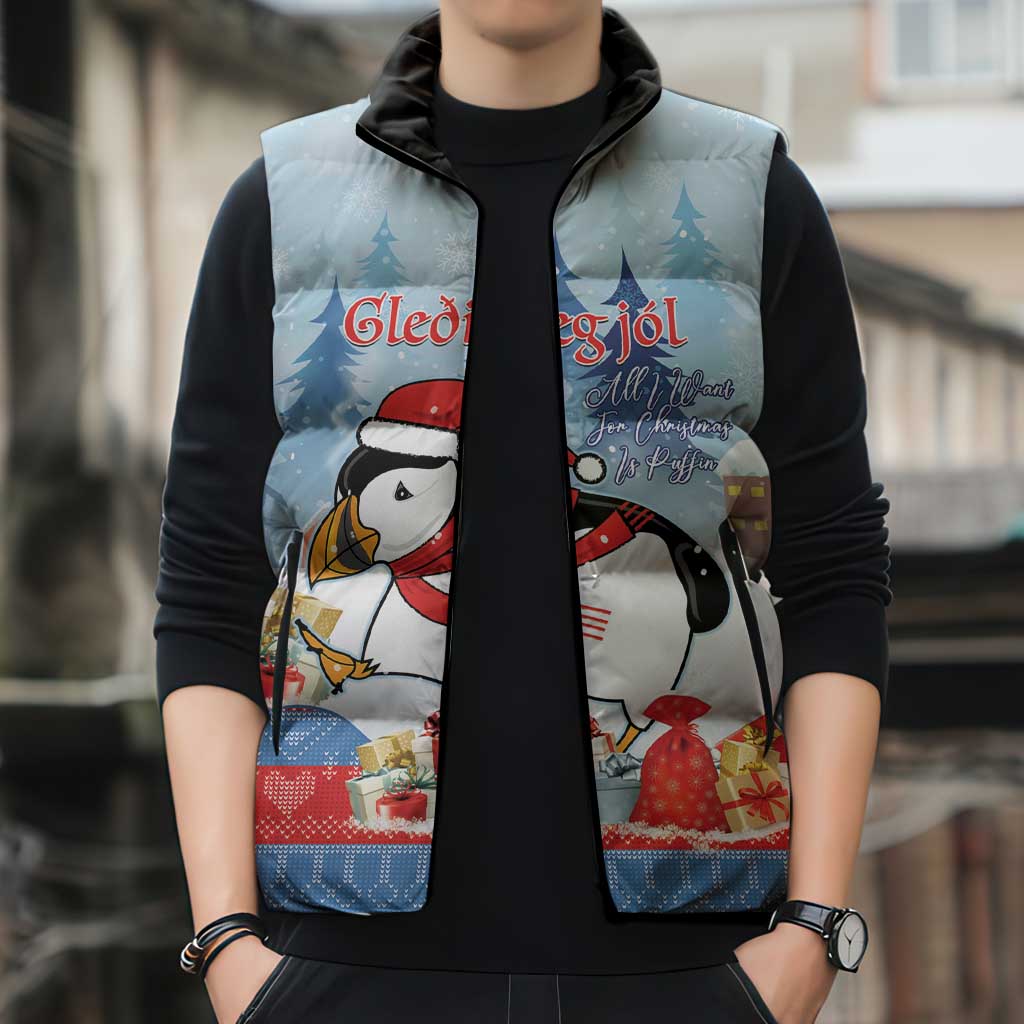 Personalised Puffin Iceland Christmas Sleeveless Puffer Jacket Merry Xmas Winter Vibes - Wonder Print Shop
