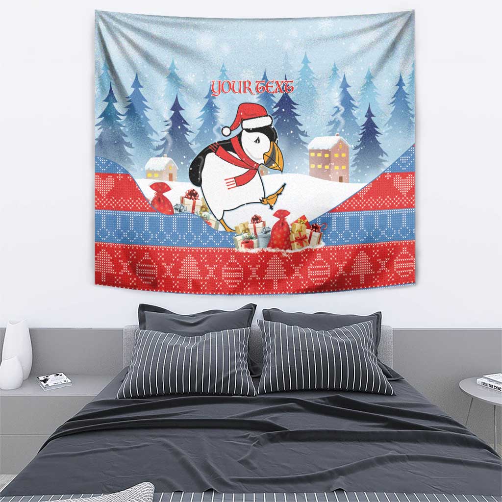 Personalised Puffin Iceland Christmas Tapestry Merry Xmas Winter Vibes - Wonder Print Shop