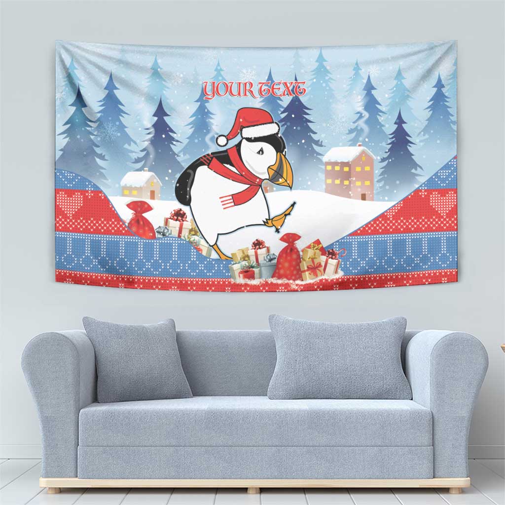 Personalised Puffin Iceland Christmas Tapestry Merry Xmas Winter Vibes - Wonder Print Shop