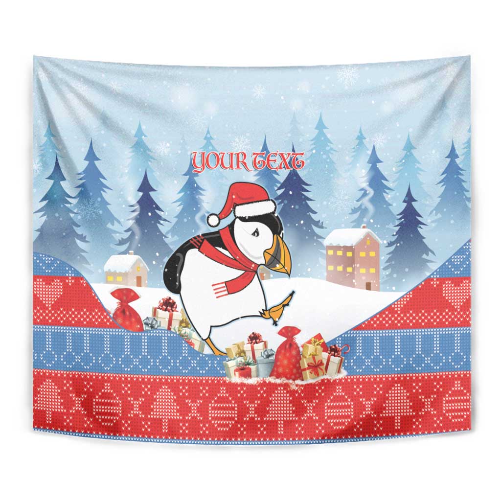 Personalised Puffin Iceland Christmas Tapestry Merry Xmas Winter Vibes - Wonder Print Shop