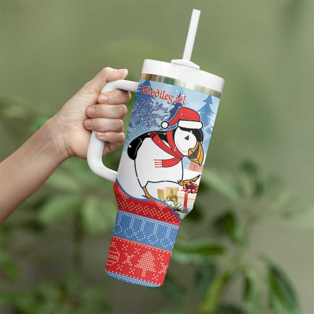 Personalised Puffin Iceland Christmas Tumbler With Handle Merry Xmas Winter Vibes - Wonder Print Shop