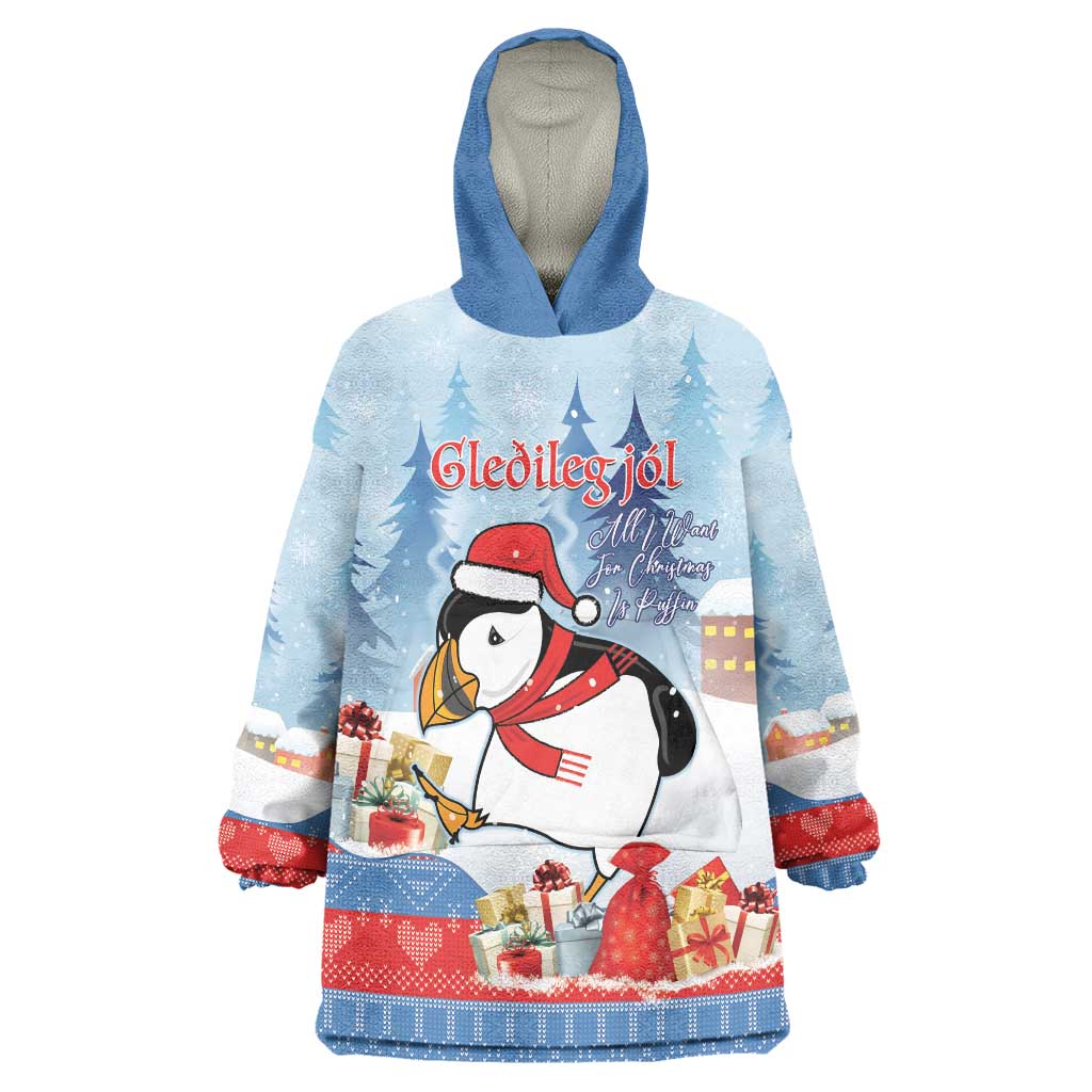 Personalised Puffin Iceland Christmas Wearable Blanket Hoodie Merry Xmas Winter Vibes - Wonder Print Shop