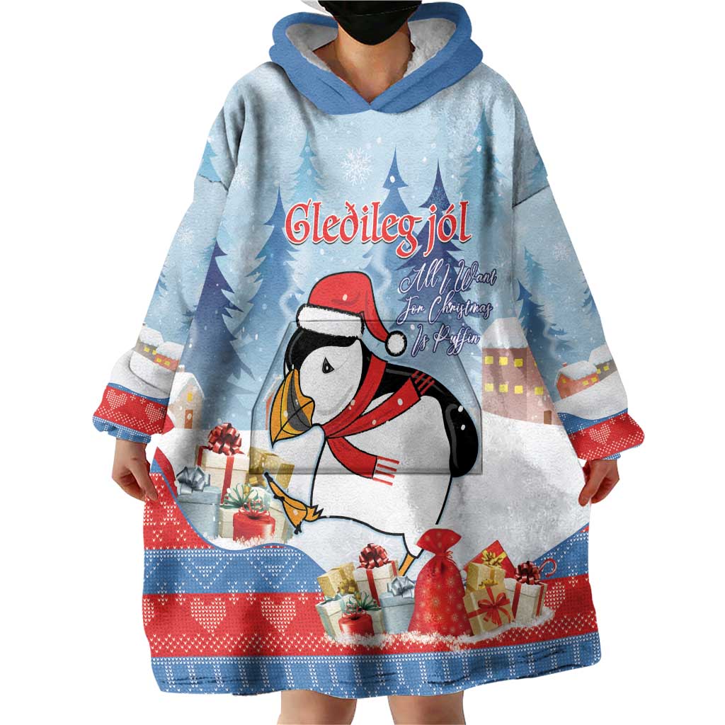 Personalised Puffin Iceland Christmas Wearable Blanket Hoodie Merry Xmas Winter Vibes - Wonder Print Shop