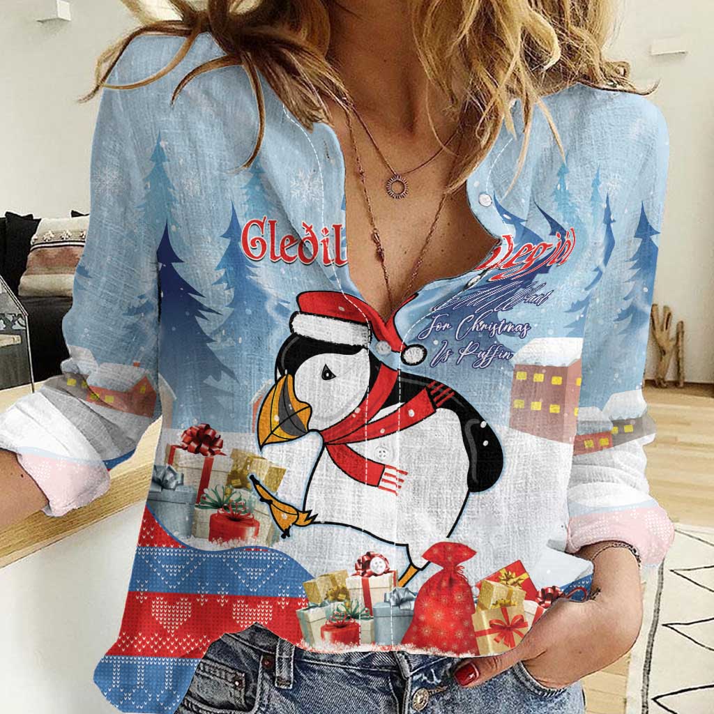 Personalised Puffin Iceland Christmas Women Casual Shirt Merry Xmas Winter Vibes - Wonder Print Shop