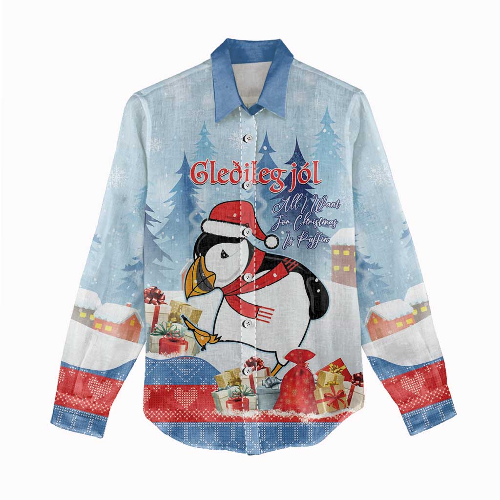 Personalised Puffin Iceland Christmas Women Casual Shirt Merry Xmas Winter Vibes - Wonder Print Shop