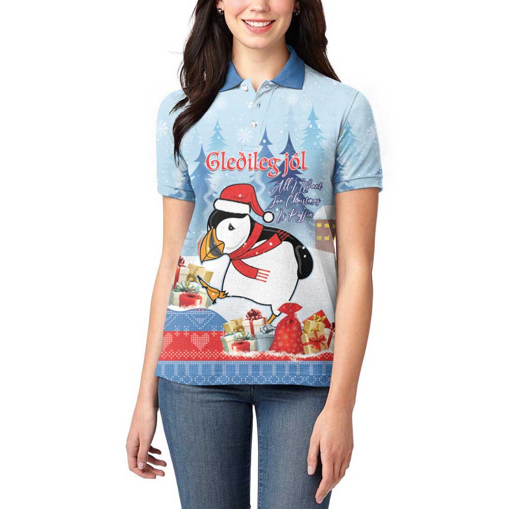 Personalised Puffin Iceland Christmas Women Polo Shirt Merry Xmas Winter Vibes - Wonder Print Shop