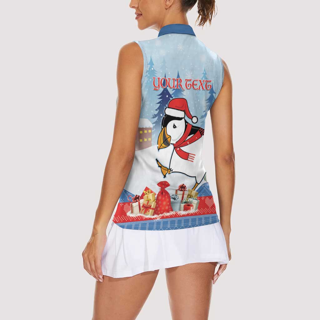 Personalised Puffin Iceland Christmas Women Sleeveless Polo Shirt Merry Xmas Winter Vibes - Wonder Print Shop