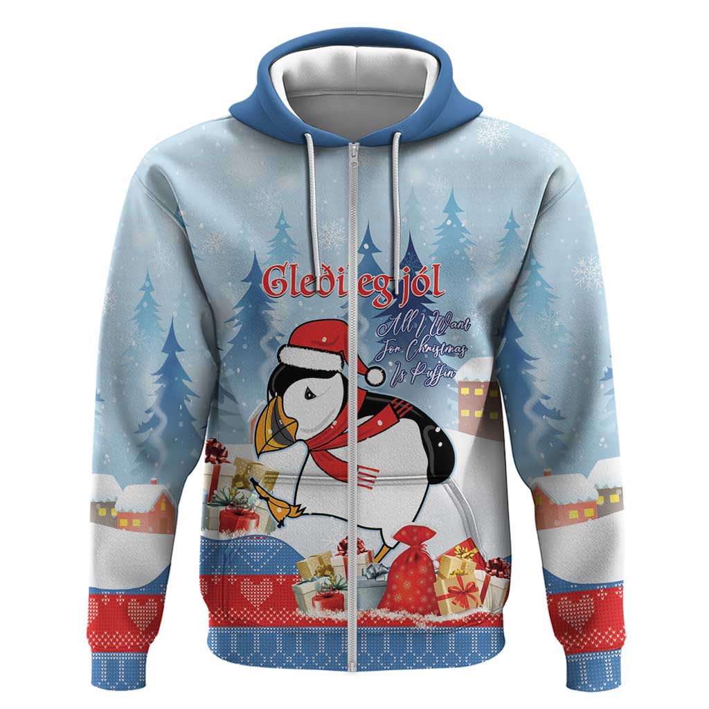 Personalised Puffin Iceland Christmas Zip Hoodie Merry Xmas Winter Vibes - Wonder Print Shop