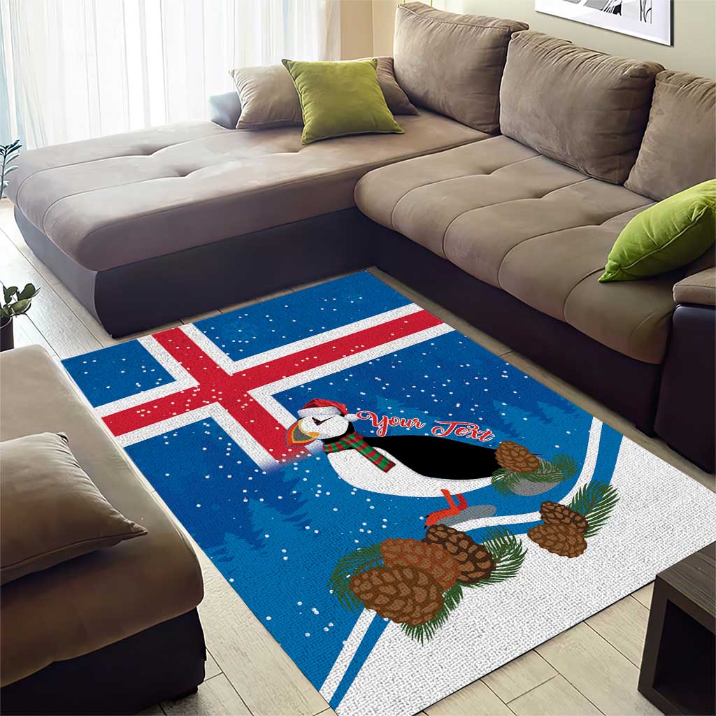 Personalised Iceland Christmas Area Rug Puffin Santa Winter Flag Style - Wonder Print Shop