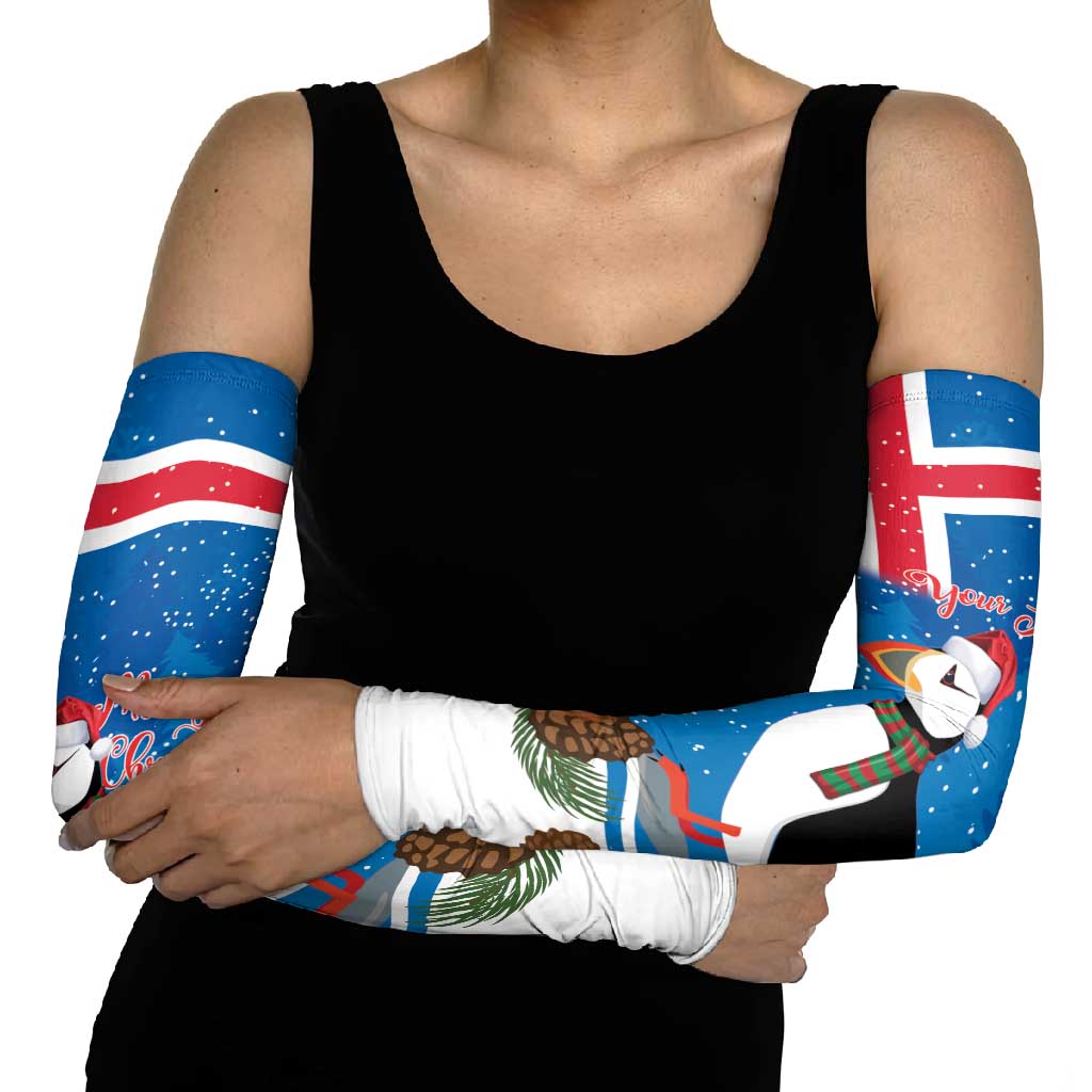 Personalised Iceland Christmas Arm Sleeves Puffin Santa Winter Flag Style - Wonder Print Shop