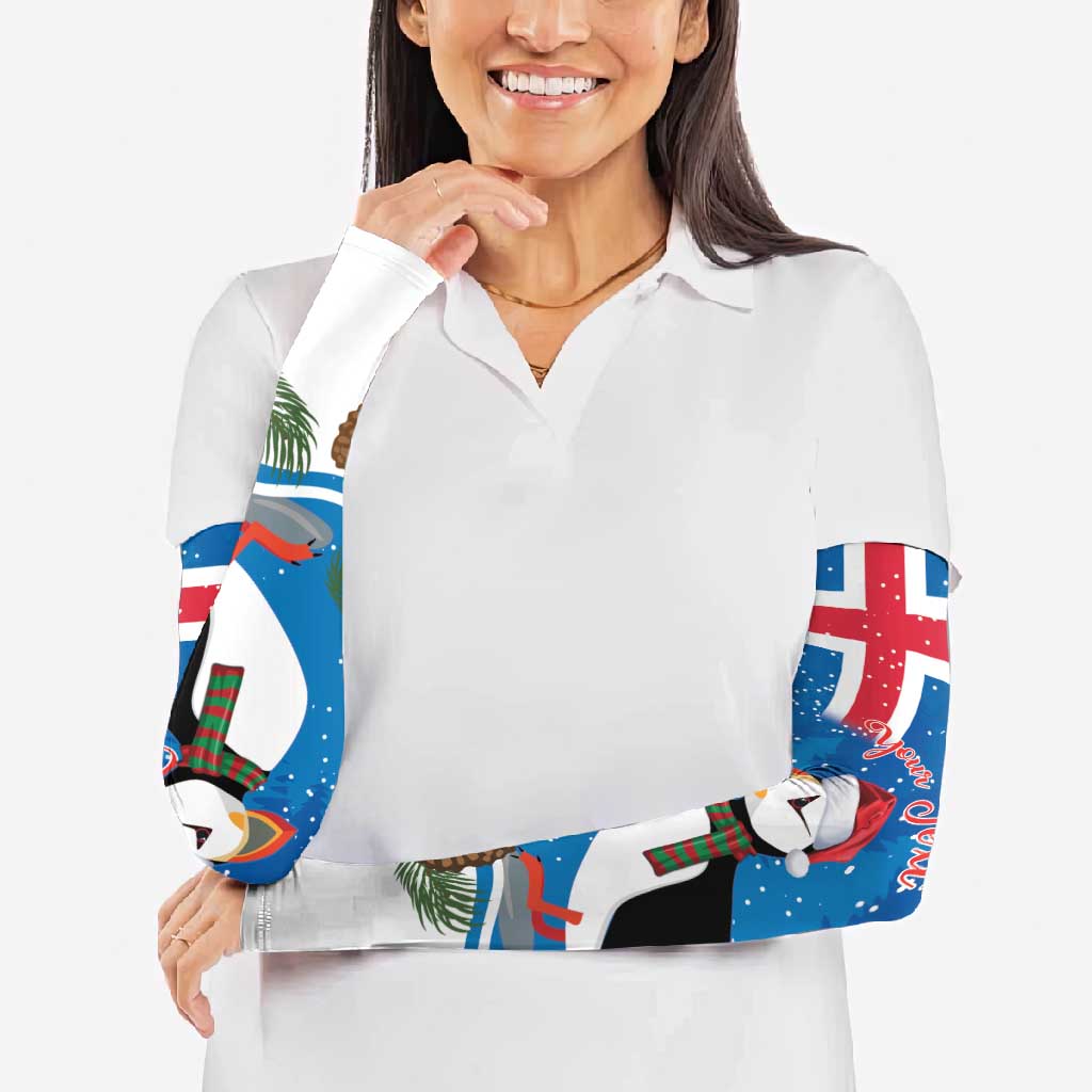 Personalised Iceland Christmas Arm Sleeves Puffin Santa Winter Flag Style - Wonder Print Shop