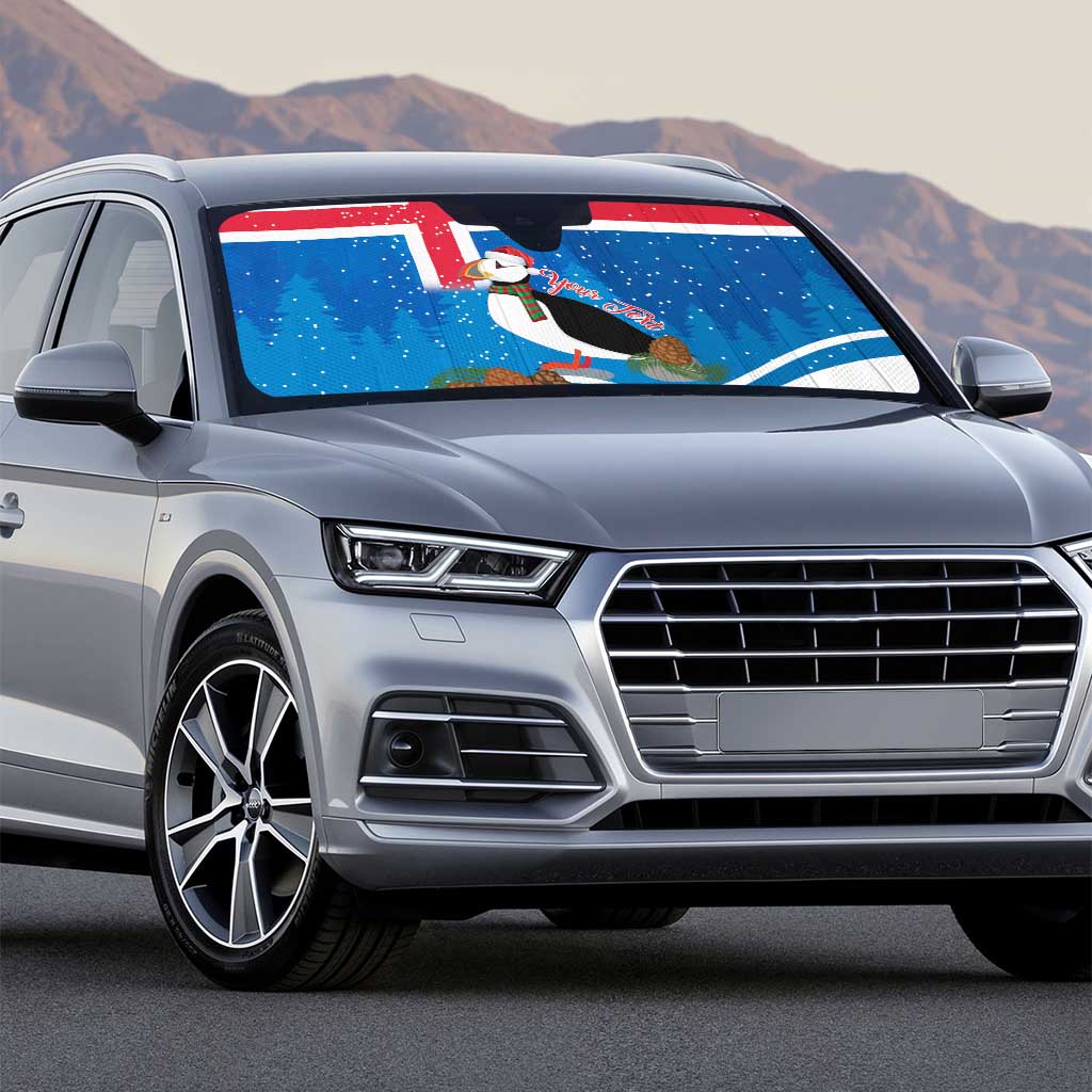 Personalised Iceland Christmas Auto Sun Shade Puffin Santa Winter Flag Style - Wonder Print Shop