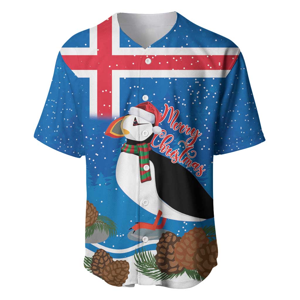 Personalised Iceland Christmas Baseball Jersey Puffin Santa Winter Flag Style - Wonder Print Shop
