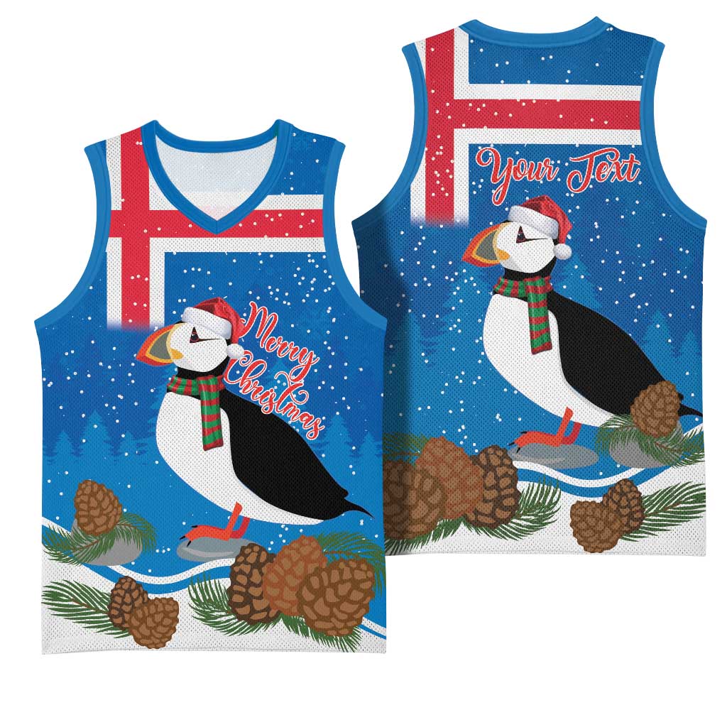 Personalised Iceland Christmas Basketball Jersey Puffin Santa Winter Flag Style - Wonder Print Shop