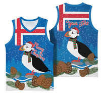 Personalised Iceland Christmas Basketball Jersey Puffin Santa Winter Flag Style - Wonder Print Shop