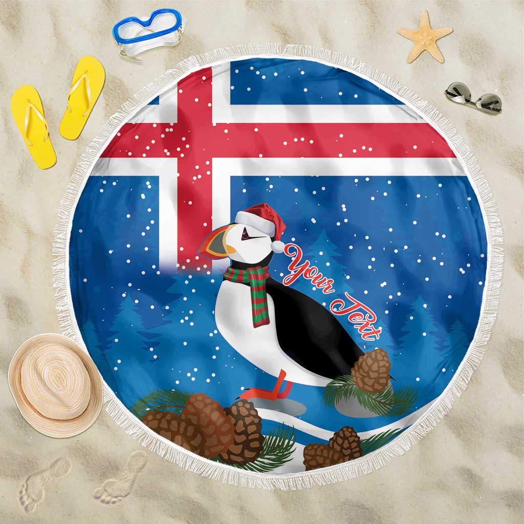 Personalised Iceland Christmas Beach Blanket Puffin Santa Winter Flag Style - Wonder Print Shop