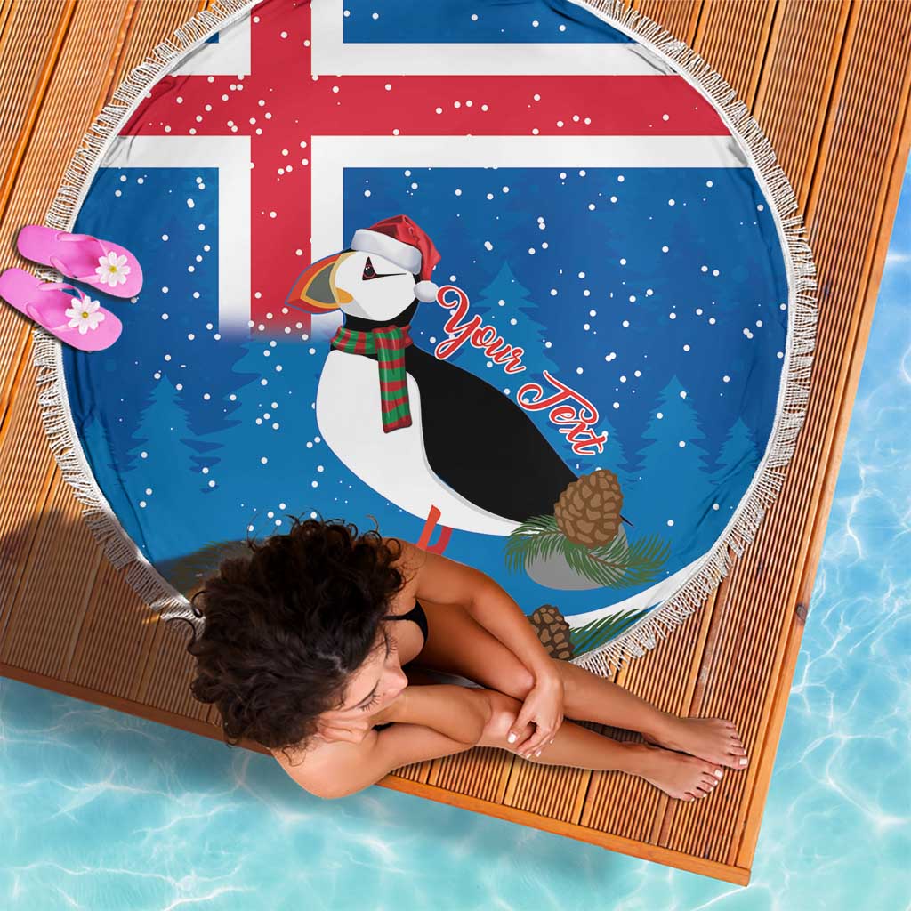 Personalised Iceland Christmas Beach Blanket Puffin Santa Winter Flag Style - Wonder Print Shop