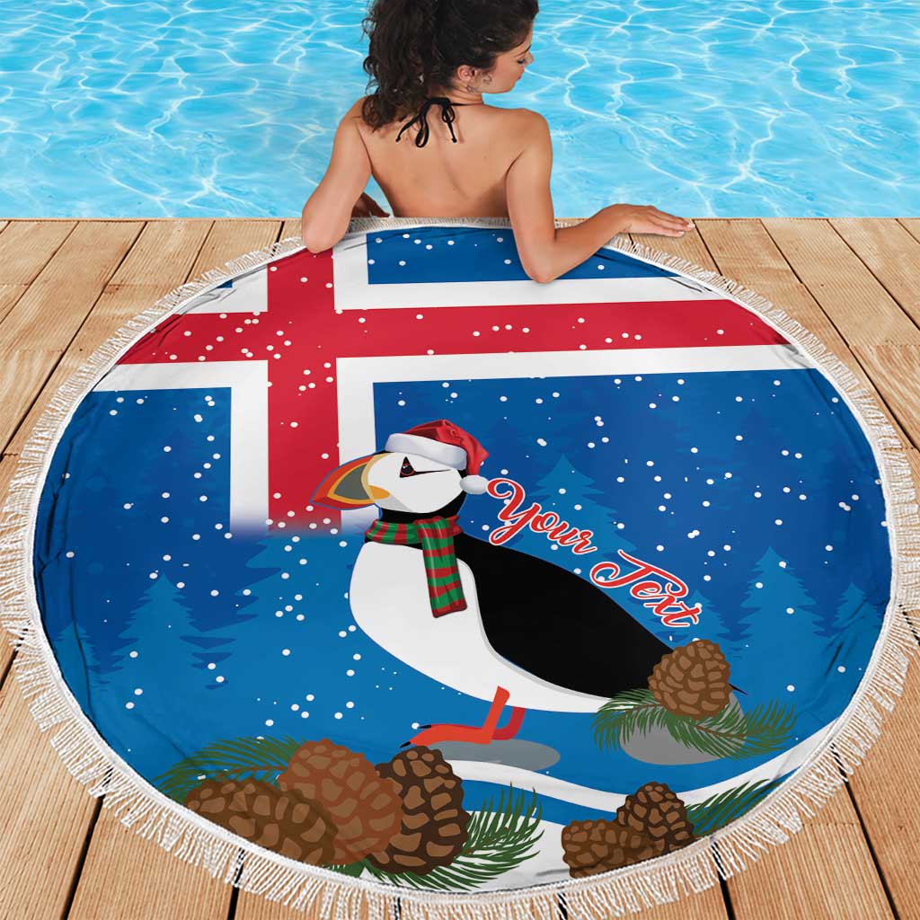 Personalised Iceland Christmas Beach Blanket Puffin Santa Winter Flag Style - Wonder Print Shop