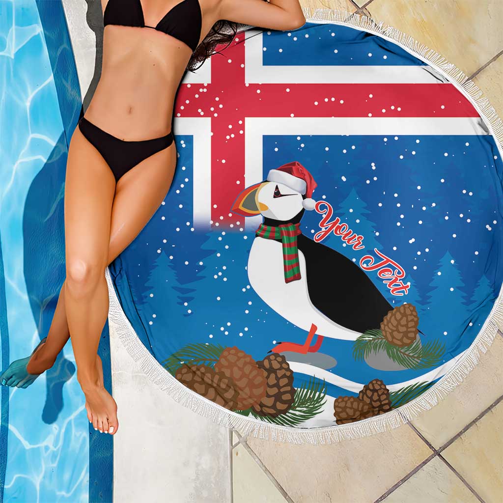 Personalised Iceland Christmas Beach Blanket Puffin Santa Winter Flag Style - Wonder Print Shop
