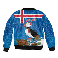 Personalised Iceland Christmas Bomber Jacket Puffin Santa Winter Flag Style - Wonder Print Shop